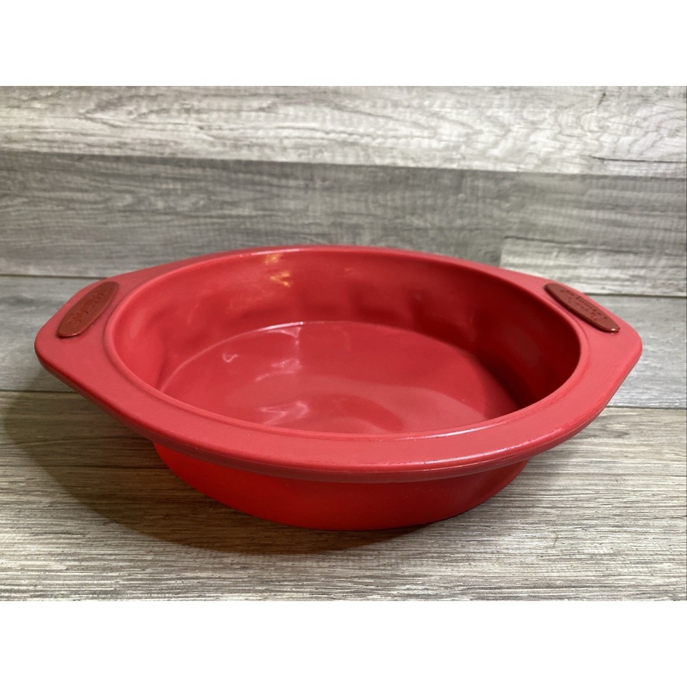 Technique‎ Red Silicone Collapsible Round Cake Pan 9 inch Baking Dish Space Save